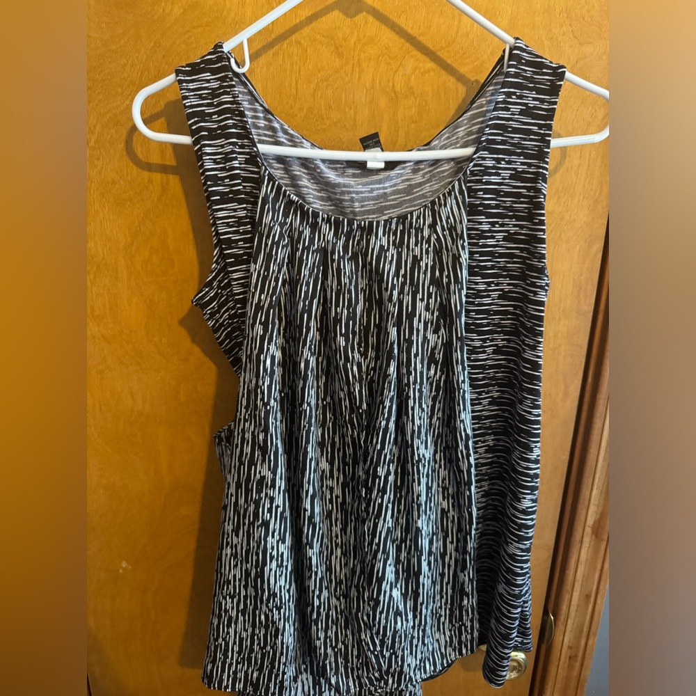 Alfani Printed Ruffled Top Black Multi Sleeveless 0X Org $59.50